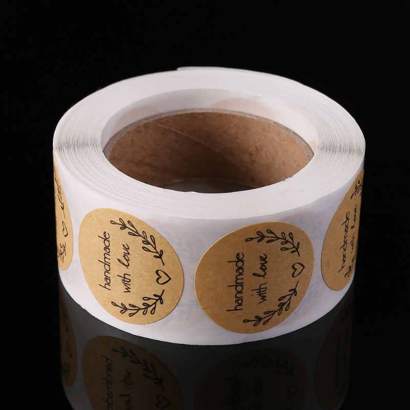 500 Uds. Pegatinas de papel Kraft hechas a mano con amor naturales, etiquetas adhesivas redondas para hornear, álbum de recortes, recuerdos de de boda