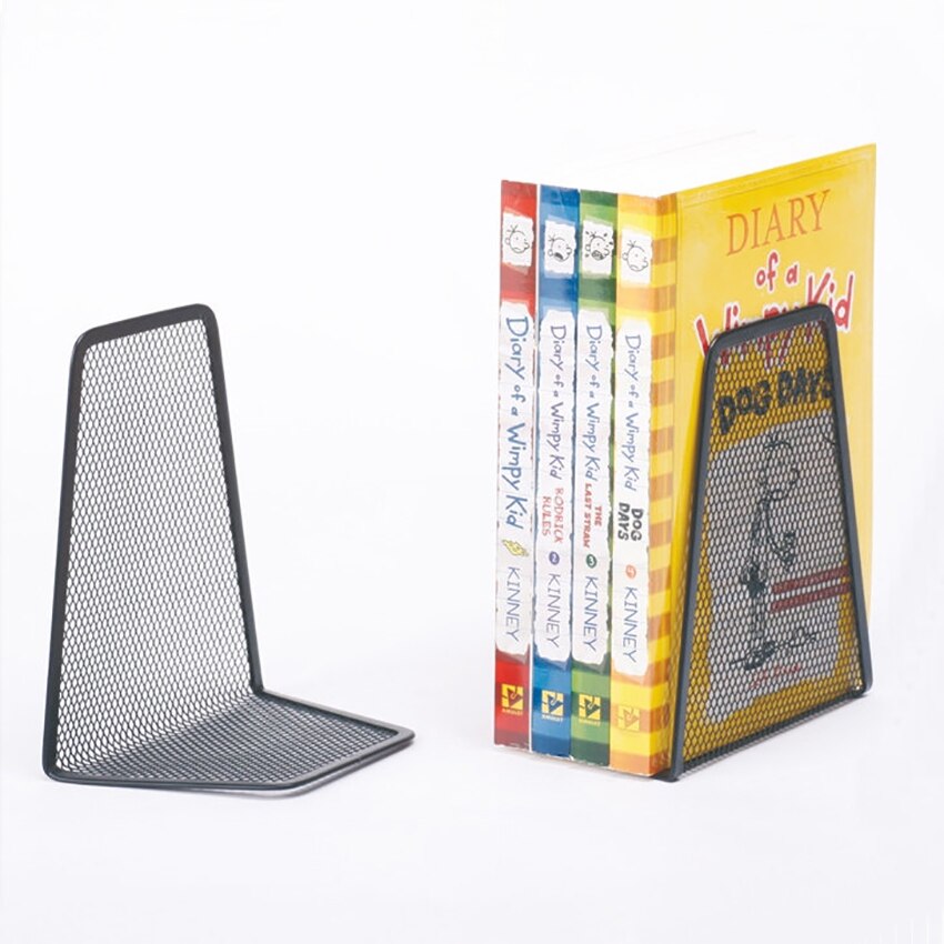1 Pair Black Mesh Wire Bookends 13.2x9x15cm, Metal Mesh Book Holder Bookends Office Home Desk Desktop Books Organizer