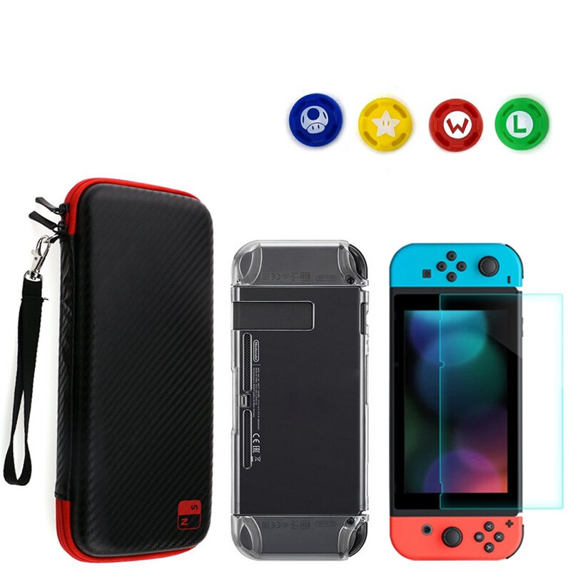 For Nintend Switch NS Console Carrying Storage Bag Tempered Glass Screen Protector Shell + Silicone Case for Joy-Con Accessories: Pack C