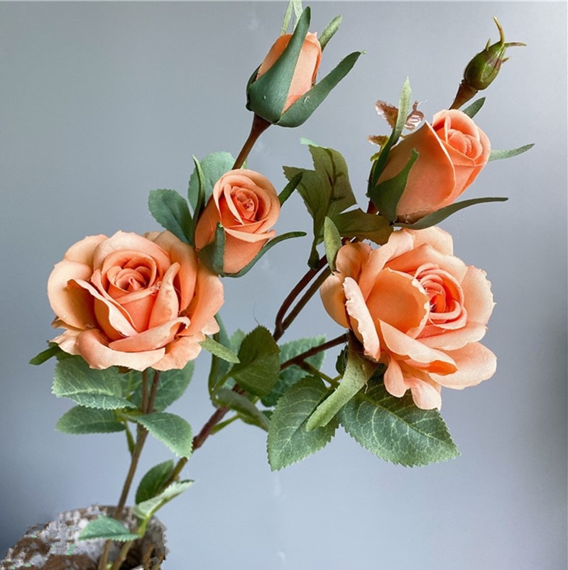 Sarte roser gren silke kunstige blomster hjem bryllup dekoration blomster juledekor rose med blade