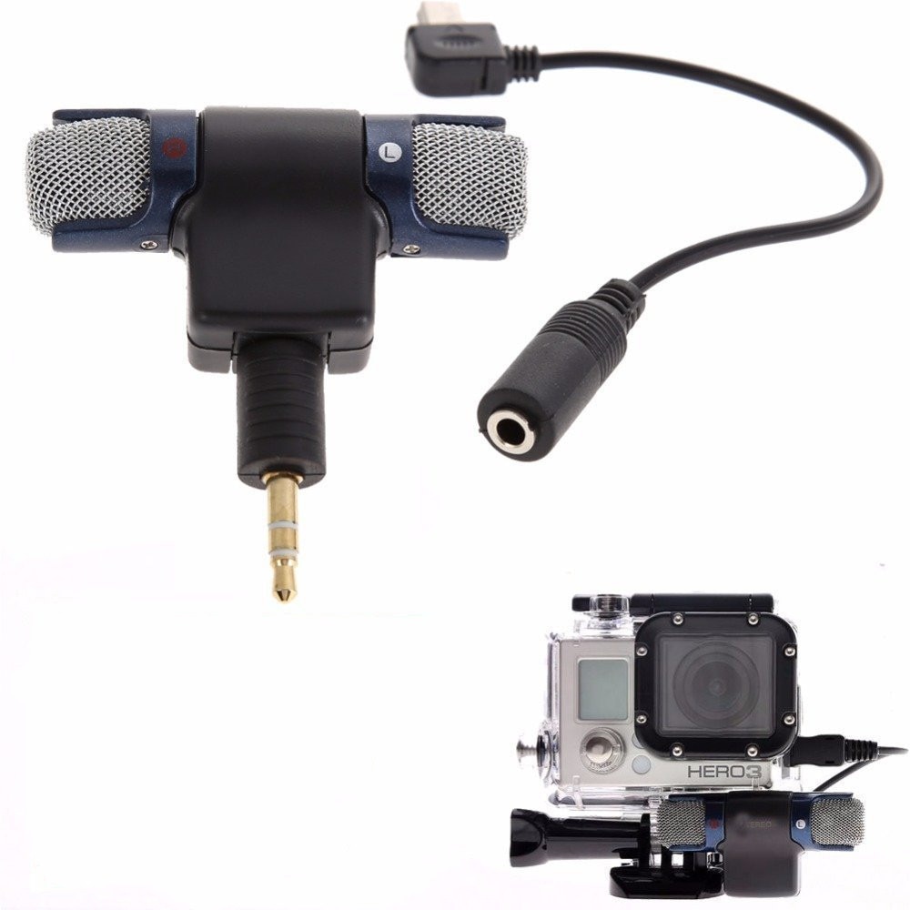 Mini Stereo Microfoon + Usb Naar 3.5Mm Mic Adapter Kabel Voor Gopro Hero 4/3 +/3