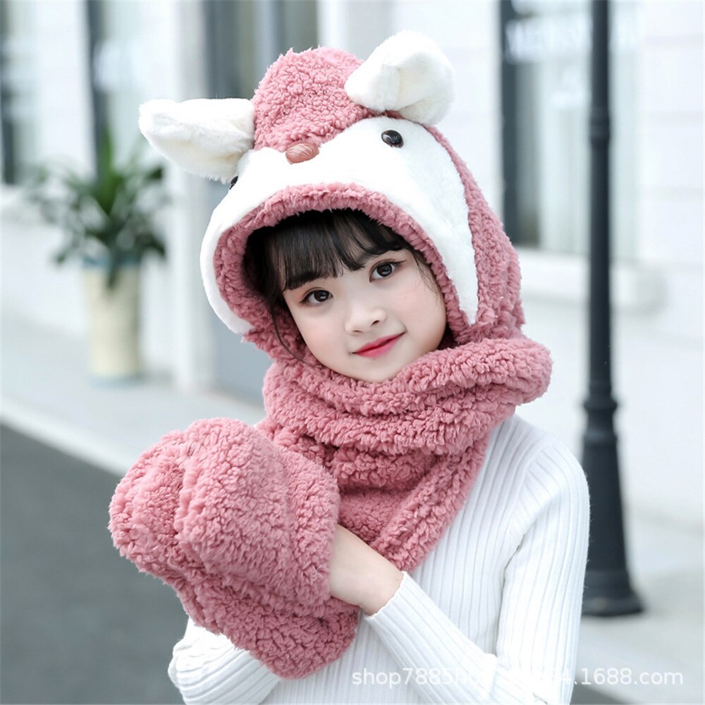Vinter korean hat handsker tredelt tykkere varm hagesmæk baby plys kanin ører børn tørklæde