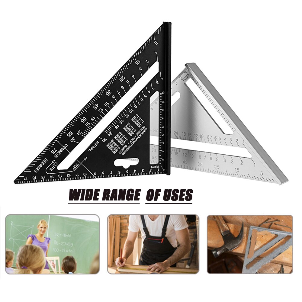 7 Inches Aluminum Alloy Triangle Angle Ruler Protractor Inch/Metric Speed Square Measuring Ruler Miter Framing Building Teaching