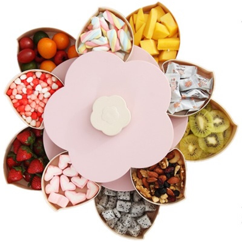 Boîte de rangement de bonbons à 2 couches | Compartiment rotatif multifonction en forme de pétale avec couvercle boîte à noix, organisateur de bonbons rotatif