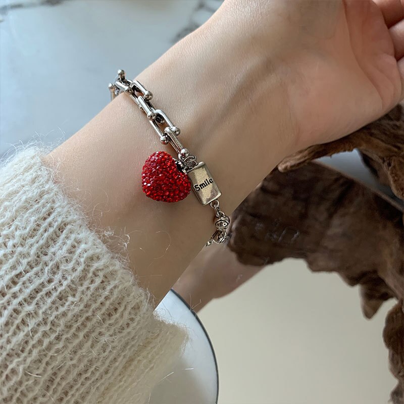 Foxanry 925 selo grosso corrente pulseiras para as mulheres na moda elegante encantador espumante morango zircão festa jóias