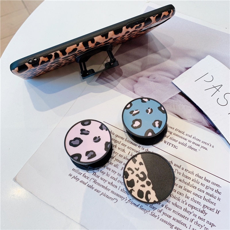 Luxury leopard Folding Stand Holder For Mobile Phone For iphone 11 pro XS Max Pad For Huawei For Samsung Grip Contraction capa