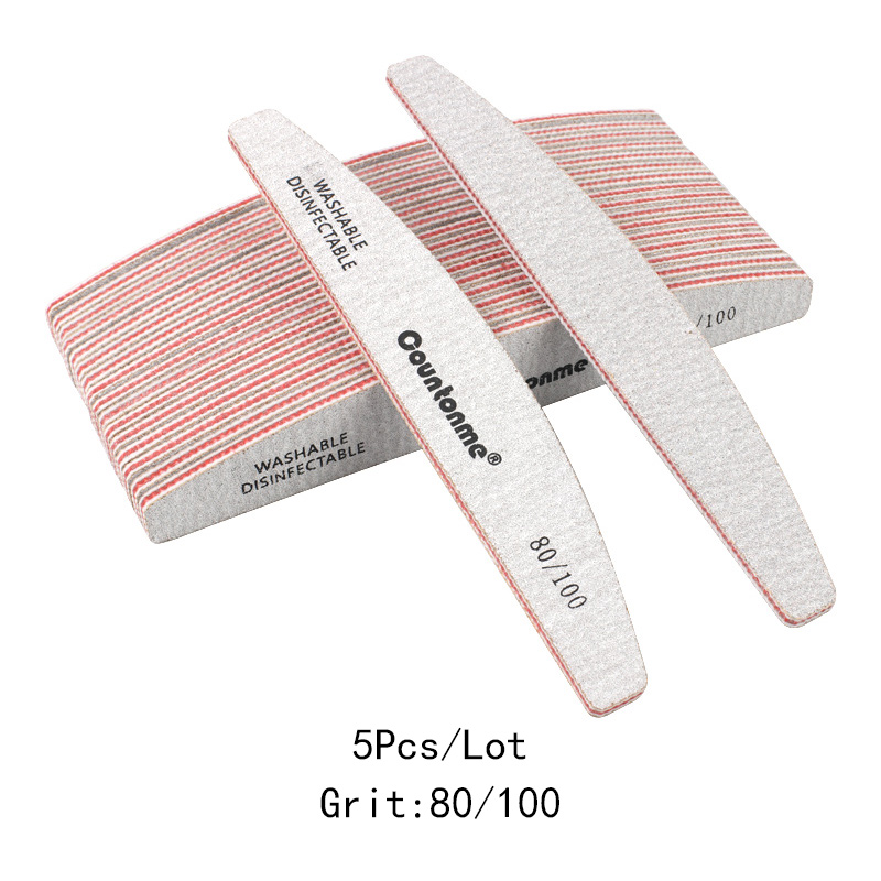 Limes à ongles épaisses pour manucure, lot de 3/5/10 pièces, bloc de tampon incurvé, grain 80/100/150/180/240, accessoires pour Nail Art: 5Pcs 80-100 Grit