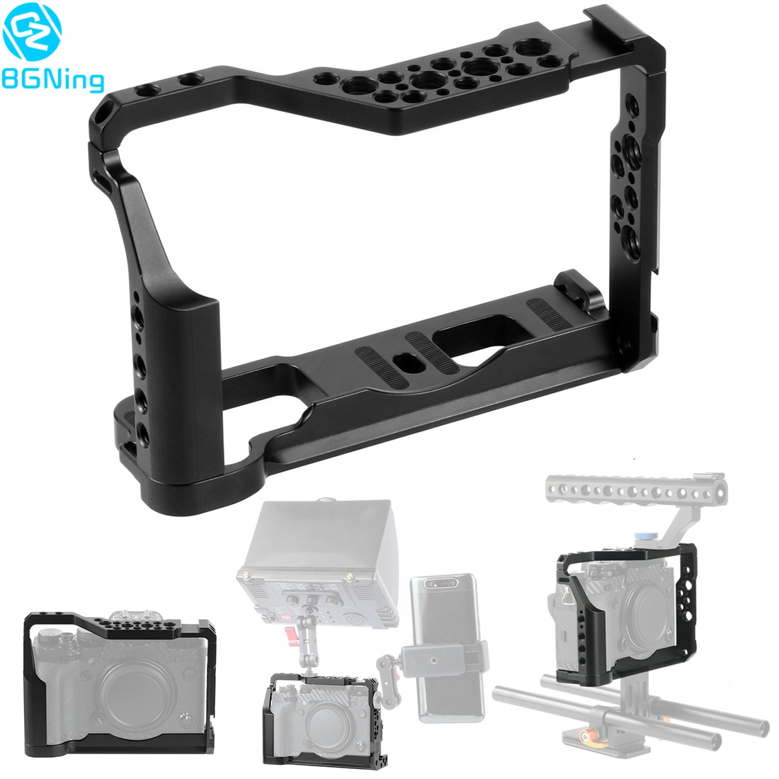 Aluminum Camera Cage for Fujifilm X-T3 /XT3/XT2 /X-T2 DSLR Photography Stabilizer Rig Protective Case w/ Double Shoe Adapter