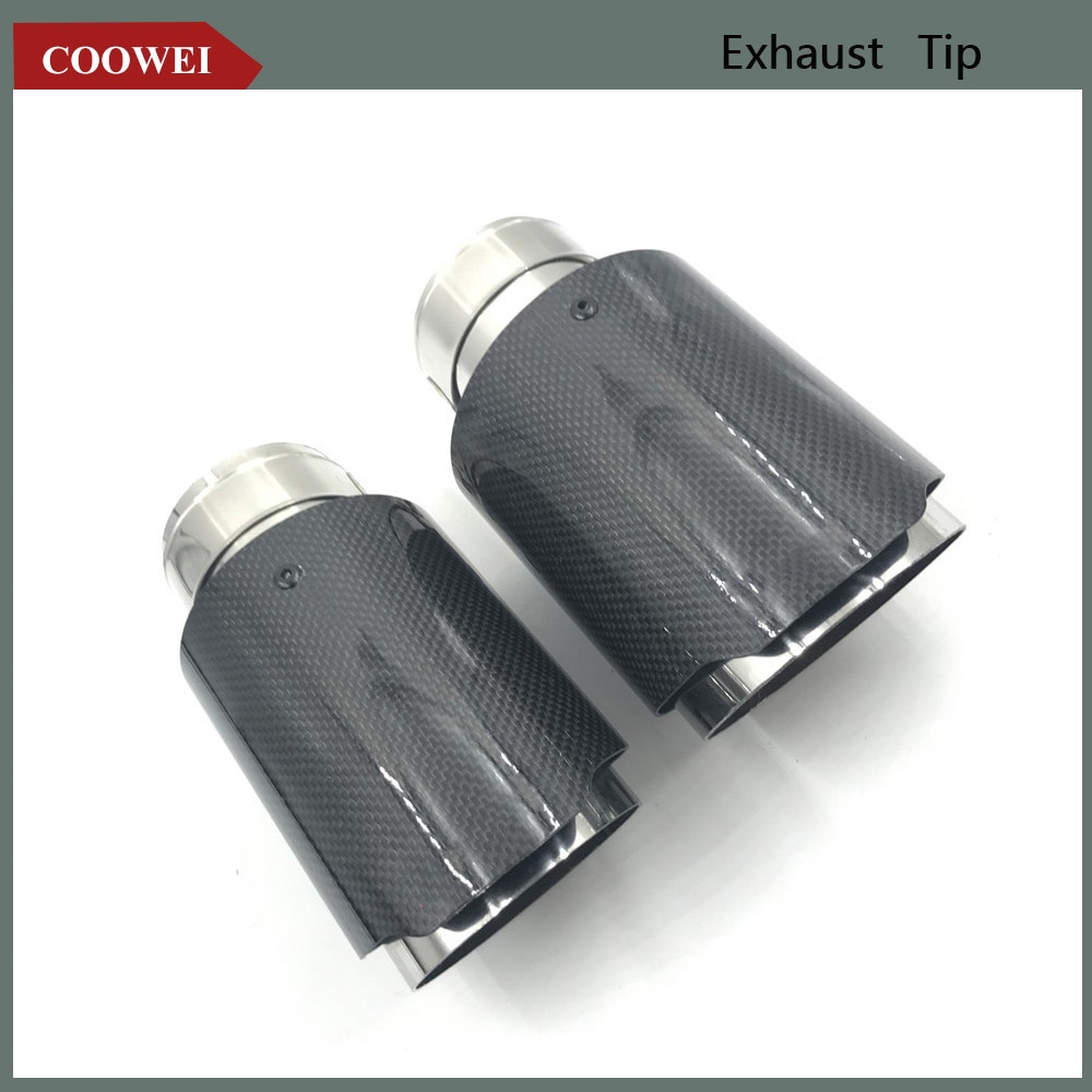1PCS Glossy Carbon Fiber + 304 Stainless Steel Universal Exhaust Pipe Tip Car Exhaust Muffler