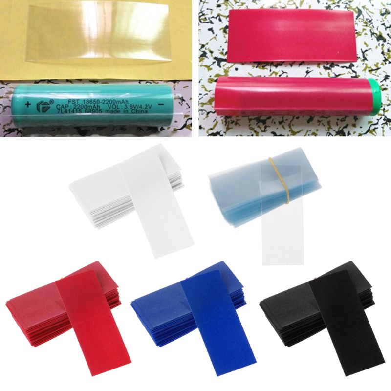 100pc platta pvc värmekrympslang batteriförpackning för 1 x 18650 batterikrympfilm