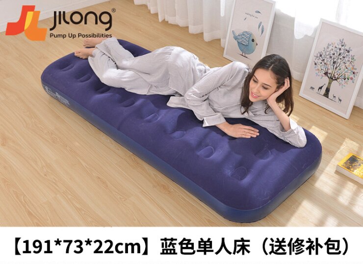 Flocking Comfortable Inflatable Air Bed PVC Portable Air Mattress Eco-friendly Outdoor Camping: Blue 191x73x22CM