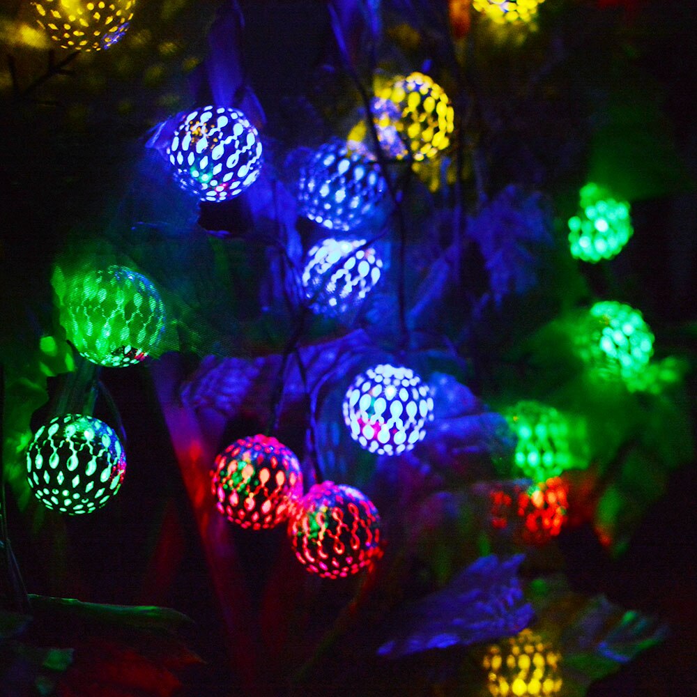 Solslinga ljus 20 lampor utomhus led marockansk boll järn konst silver boll landskap innergård fest kväll dekoration