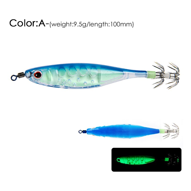 LETOYO-9,5g, 80mm,señuelo de pesca flotante, jibioneras, pajaritos pesca calamar, anzuelo de calamar, Jigging, gambas artificiales, luminoso, señuelos pulpo, sepia, para pesca en el mar, poteras calamar: A 9.5g 100mm