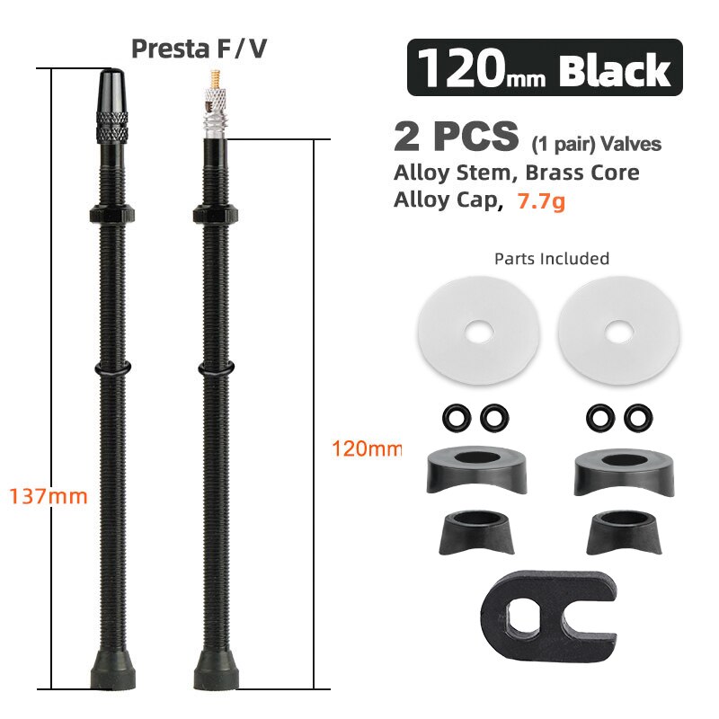 Deemount 1 Paar CNC Gefräste Presta Ventile für MTB Rennrad Tubeless Reifen Messing Core Optional 40/60/80/ 100/120mm Messing oder Legierung: 120mm Alloy Black B