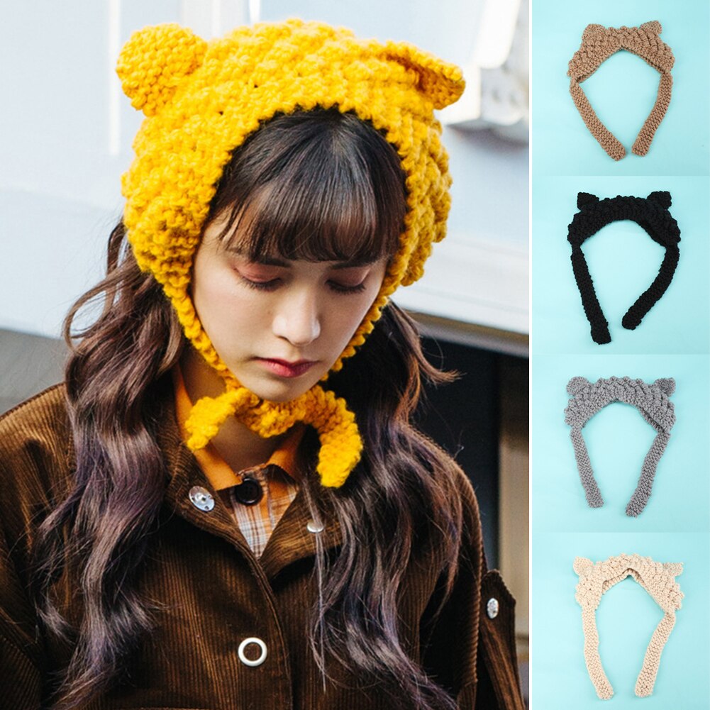 Kvinde vinter uld øreværn strikket sød hue huer kalot vinter varm foret bløde behagelige hatte