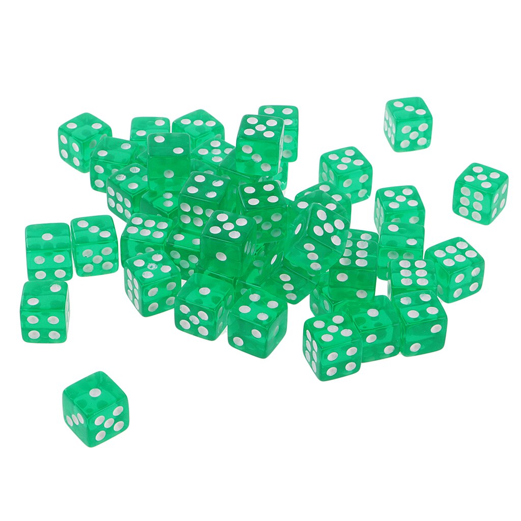 50 pièces translucide dés D6 6 faces dés 12mm pour jeux de société jeux de Table vert