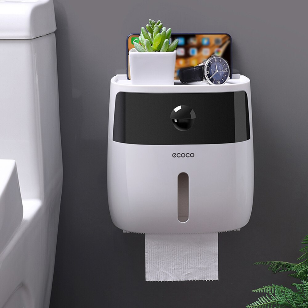 ecoco Wall-Mounted Bathroom Tissue Dispenser Tissue Box for Multifold Paper Towels Tissue Storage Box with Drawer: black