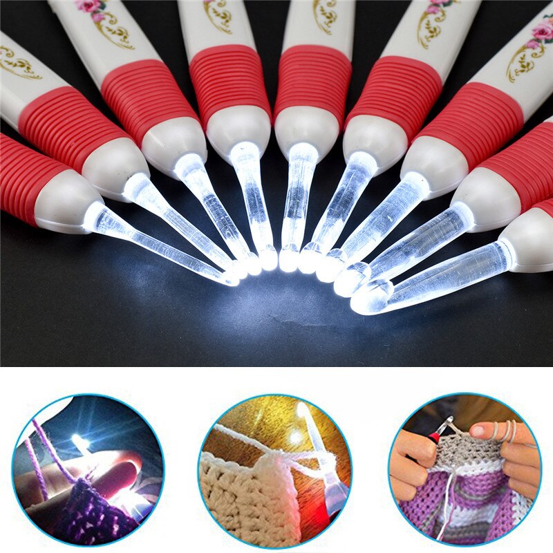 KOKNIT, ganchos de ganchillo, luz Led, mezcla 2,5mm-6,5mm, agujas de tejer, tejer herramientas de costura, 9 unidades/juego