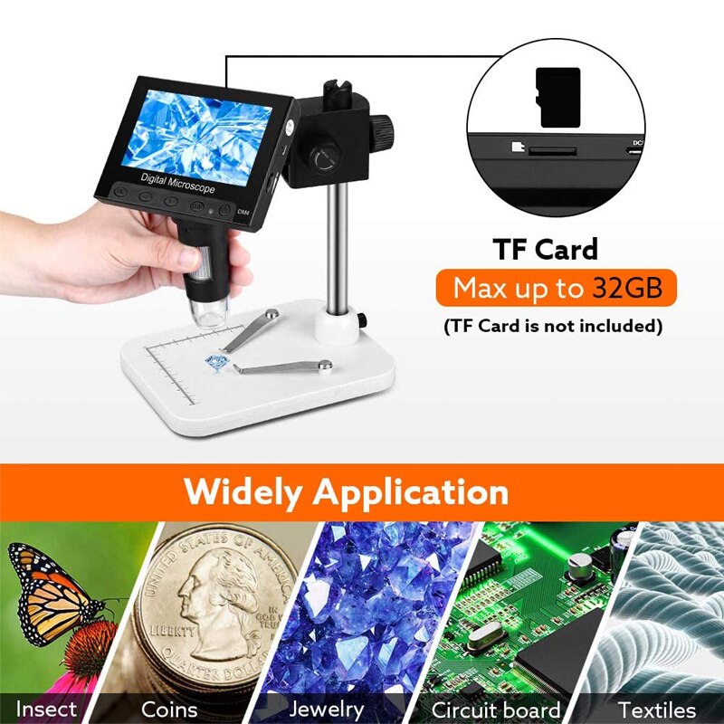 4.3&quot;LCD Display USB Digital Electronic Microscope Endoscope Record 1000X 2 Megapixels with 8 LED Stand for Repair Soldering