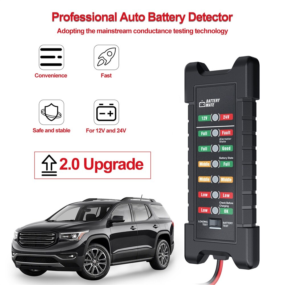 12v 24v bilbatteritester hurtigstartende tester generator 7 led lysdisplay autodiagnoseværktøj 24 volt batterianalyse