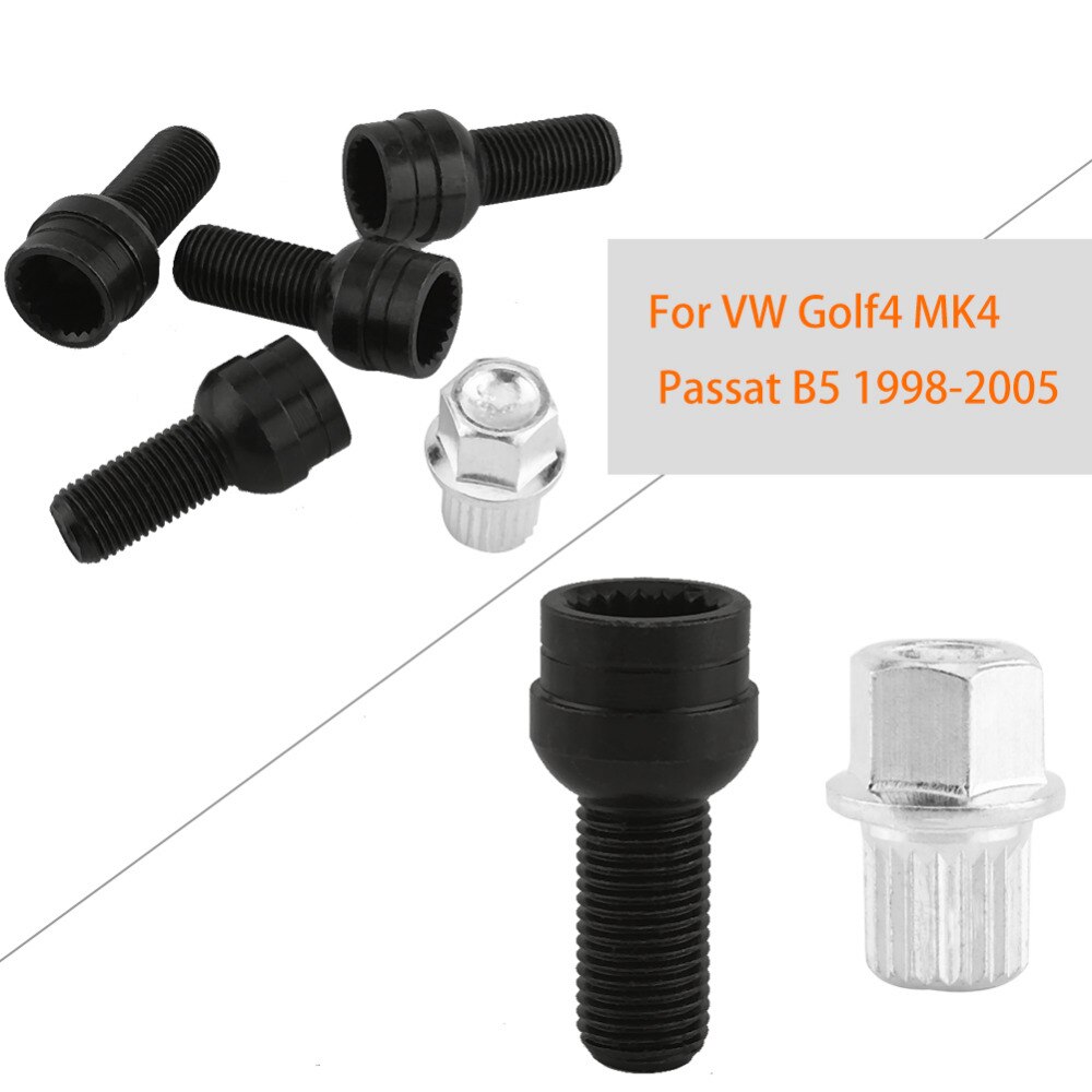 4+1 hjulbolter og låsemuttersett med nøkkel til vw golf 4 mk4 passat  b5 8 d 0601139f hjulmutter