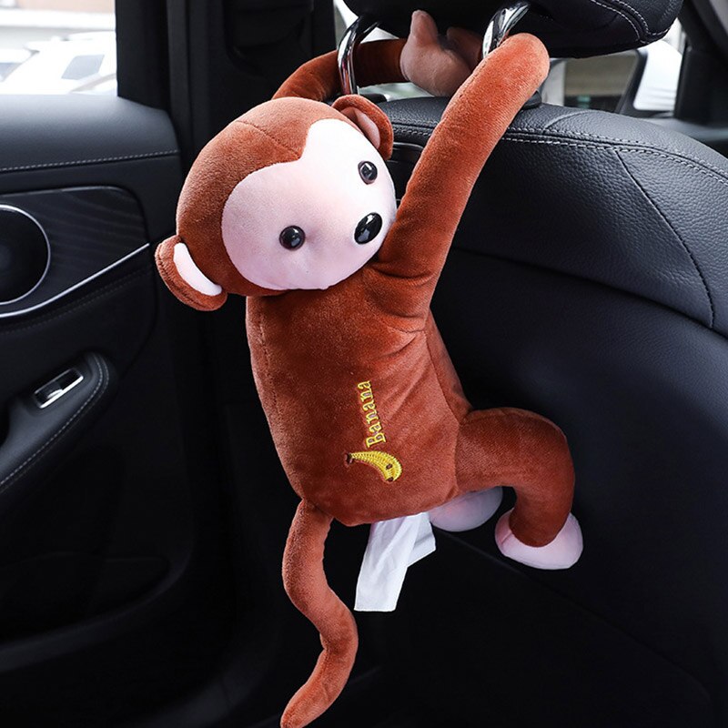 Car Tissue Box Monkey Tissue Holder Car Napkin Holder Cartoon Tissue Box Car Paper Box Automobile interior Accessories: Brown