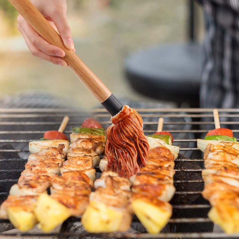 Set Di 2 Moci Per Salsa Barbecue In Cotone Con Manico In Legno 35 Cm - Facili Da Usare!