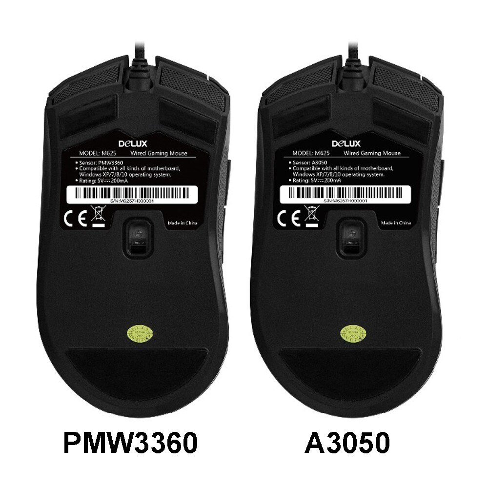 Delux M625 Wired Gaming Mouse Game Sensor A3050 PMW3360 Max to 24000 DPI RGB Colorful Backlit For PC Laptop Desktop