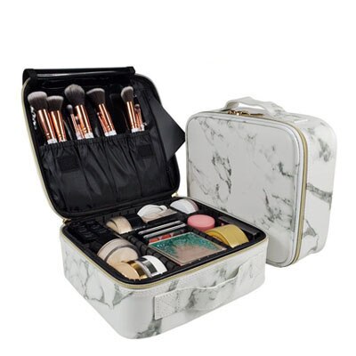 Neue Professionelle Kosmetische Fälle Kulturbeutel Frauen Reise Make Up Tasche Organizer Big Kapazität Kosmetik Koffer Für Make-Up Fall: White marble