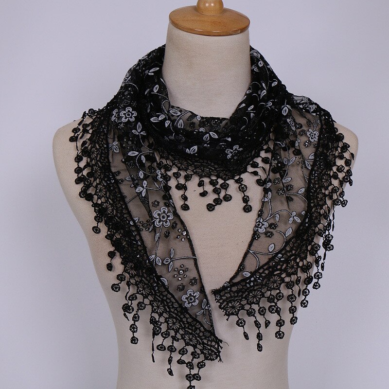 Women Lace Solid Color Scarf Lady Sheer Floral Scarf Shawl Wrap Tassel Scarf Panuelos De Mujer Para El Cuello Femme #T1P