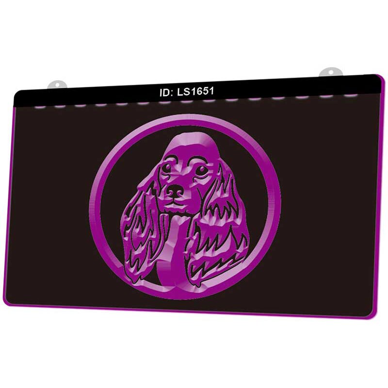 Ls1651 cocker-spaniël honden dierenwinkel 3d graveerbare led-lichtborden meerdere kleuren gratis detailhandel