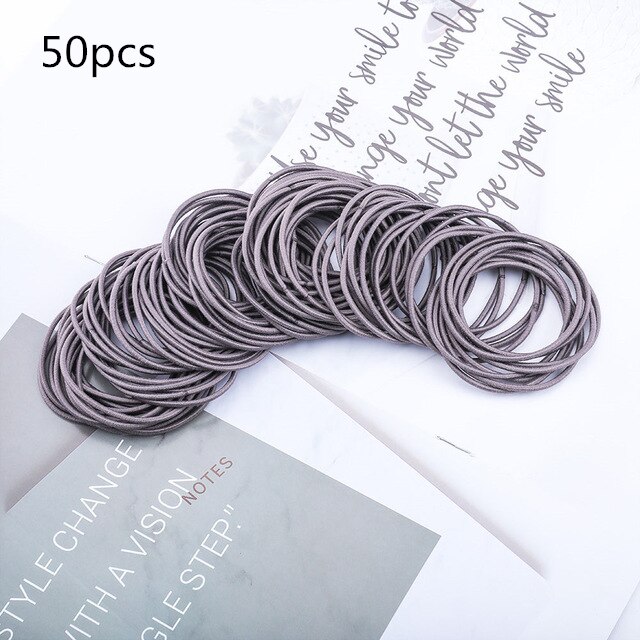 100pcs/bag 4.5cm High Elastic Rubber Bands Basic Hair Bands Scrunchies Hair Ties Gum Women Girls Braided Ponytail Holder Rings: gray (no bag)