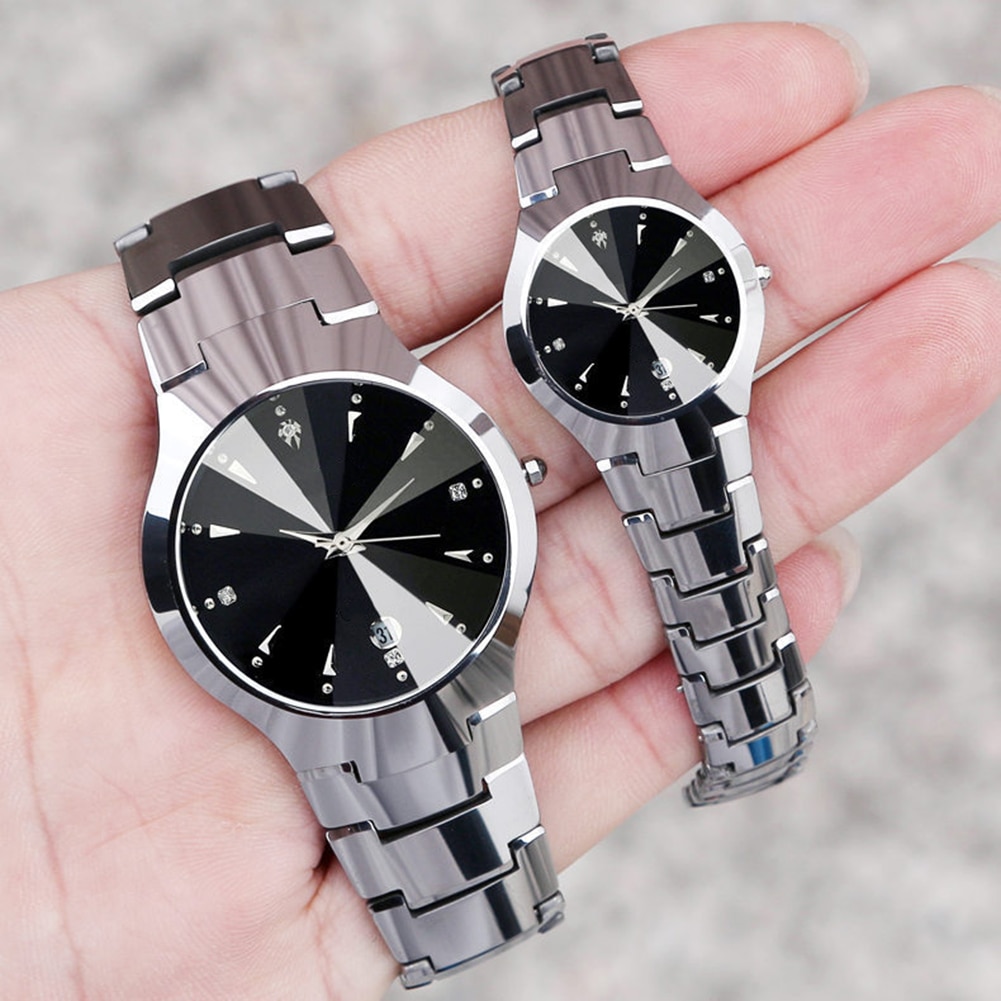 Casual par ure til kvinder mænd rund skive kalender legering forbundet rem analog quartz armbåndsur armbåndsure dame ure