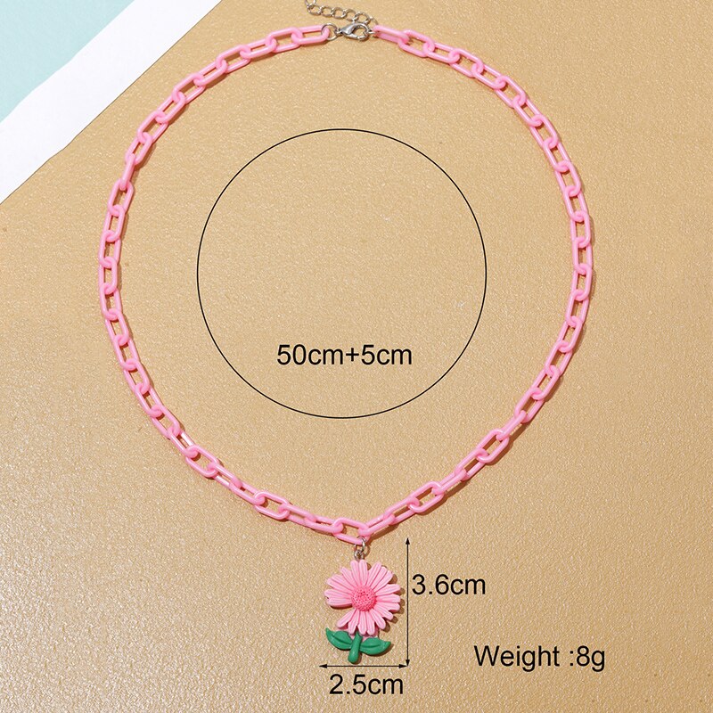 Chic Colorful Daisy Flower Pendant Necklace For Women Cute Resin Square Chain Choker Necklace Jewelry For Girl Spring