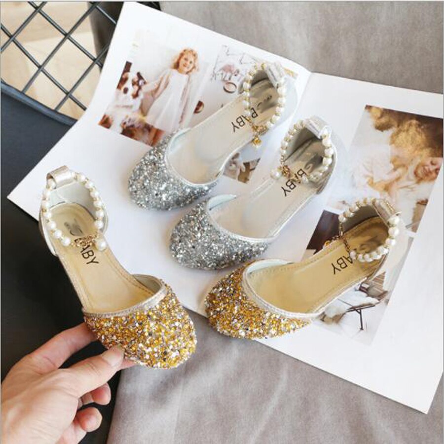 Meisjes prinses sandalen bruidsschoenen zomer kinderen kristallen schoenen zomer sandalen hoge hakken meisjes dans sandalen goud zilver