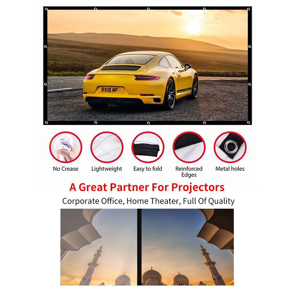 Projector Screen - 60-150 Inch - 16:9 HD - Anti-Crease - Front/Rear Projection - Indoor/Outdoor