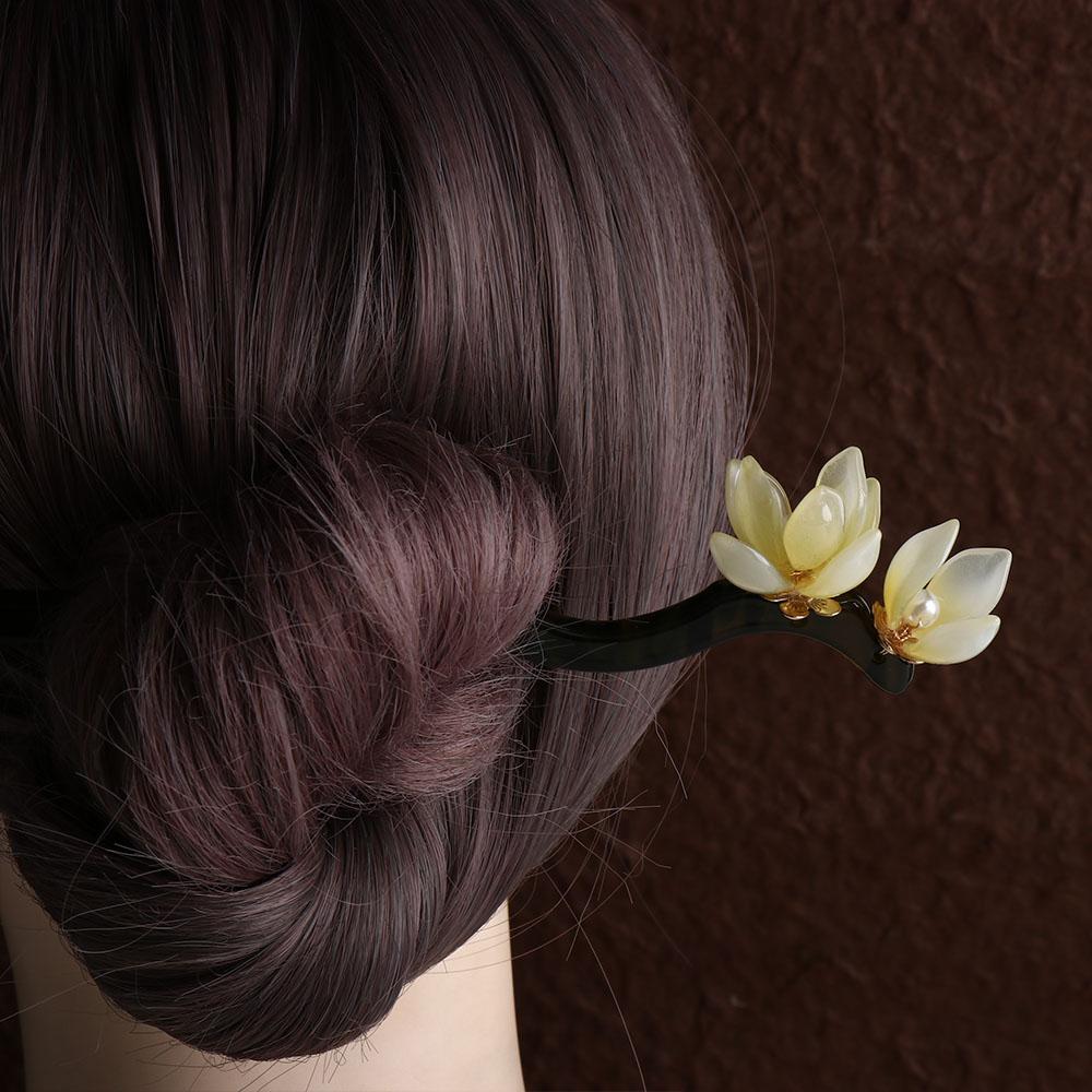 Horquillas trenzadas de acetato para mujer, tocado de flores, horquilla China para el cabello, pinzas para el cabello de madera, horquillas Hanfu coreanas