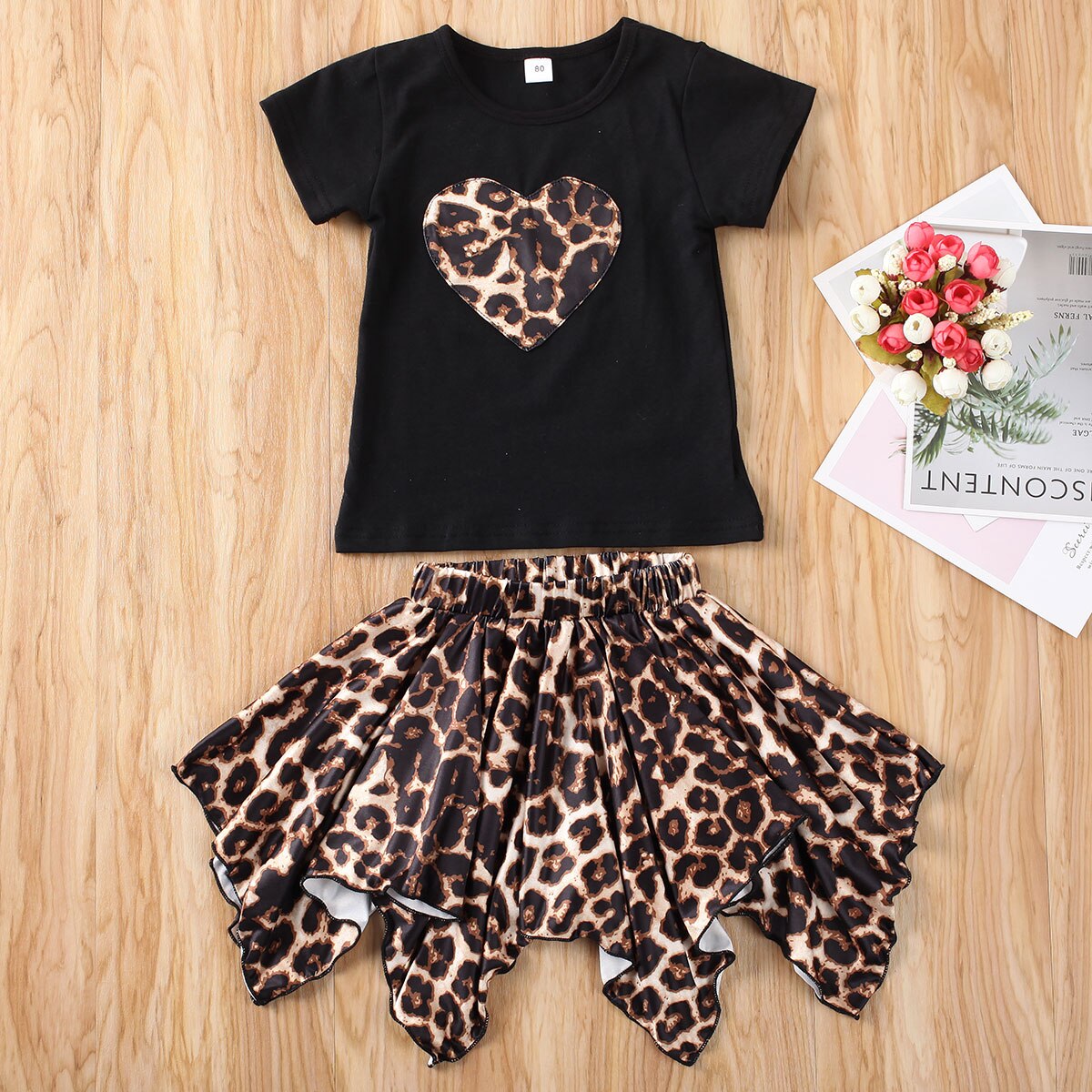 2 pièces ensemble 1-6T enfants vêtements infantile enfants bébé copines Shorts manches hauts chemise jupes irrégulières tenues léopard