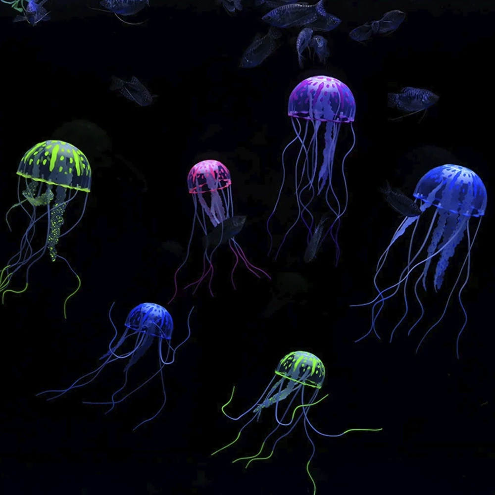 Künstliche Aquarium Ornament leuchtende Quallen Silikon schwimmende fluoreszierende Aquarium Ornamente Unterwasser Landschaftsbau Dekor