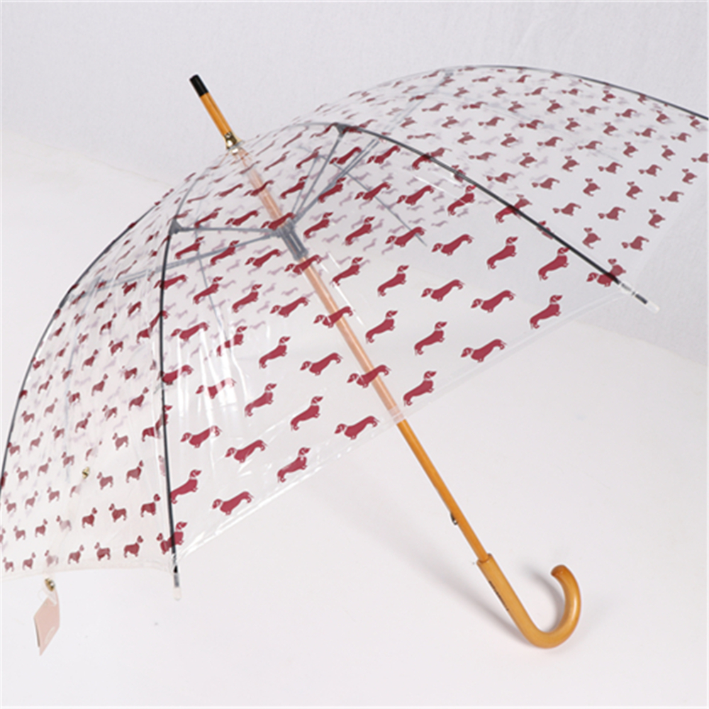 Showersmile transparent paraply regn kvinder træhåndtag parasol hundetryk damer hængende mærke voksen guarda chuva: Rød