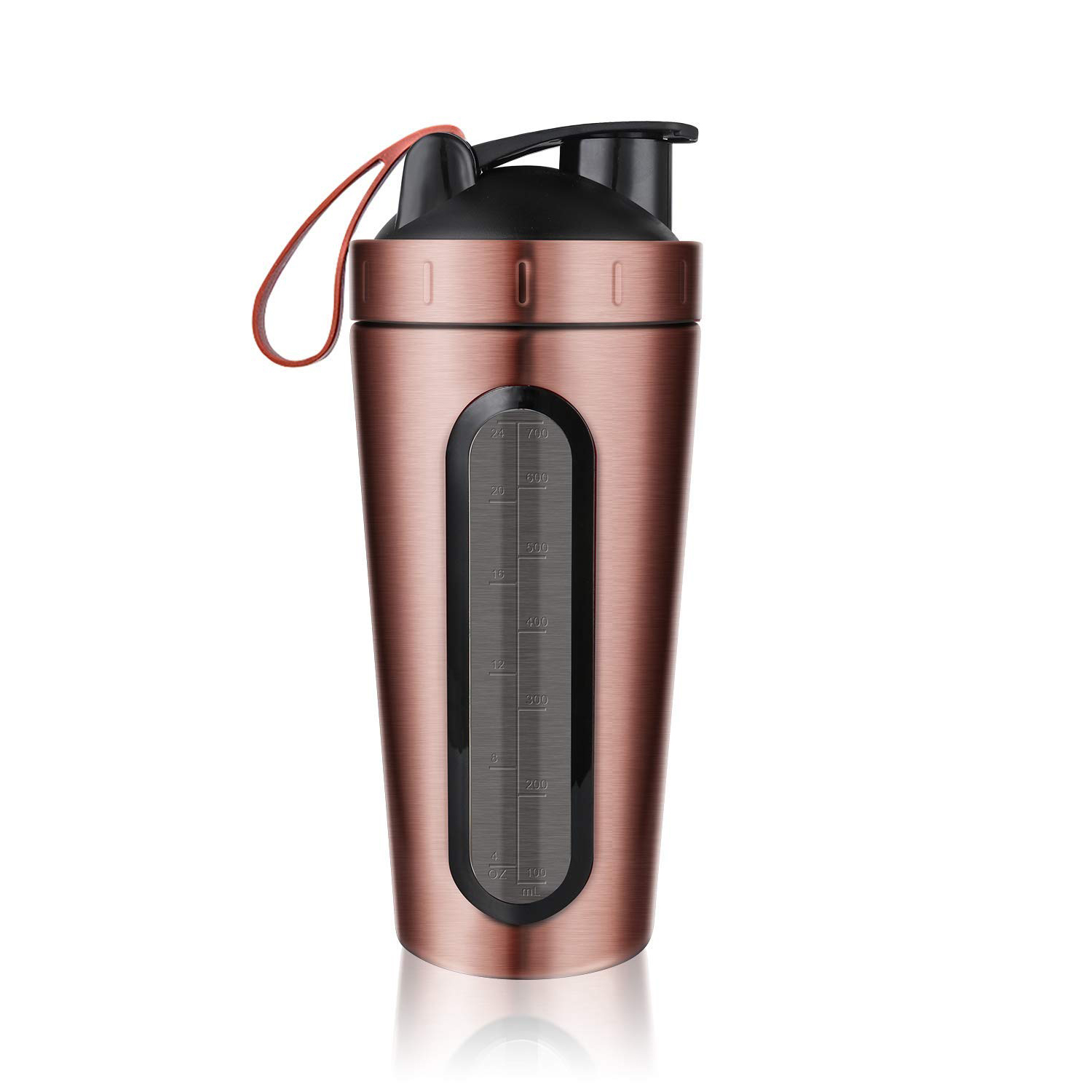 28OZ Stainless Steel Shaker Bottle with Whisk Ball Whey Protein Water Bottle Leakproof Gym Mixer Sports Shaker with Window: Brown