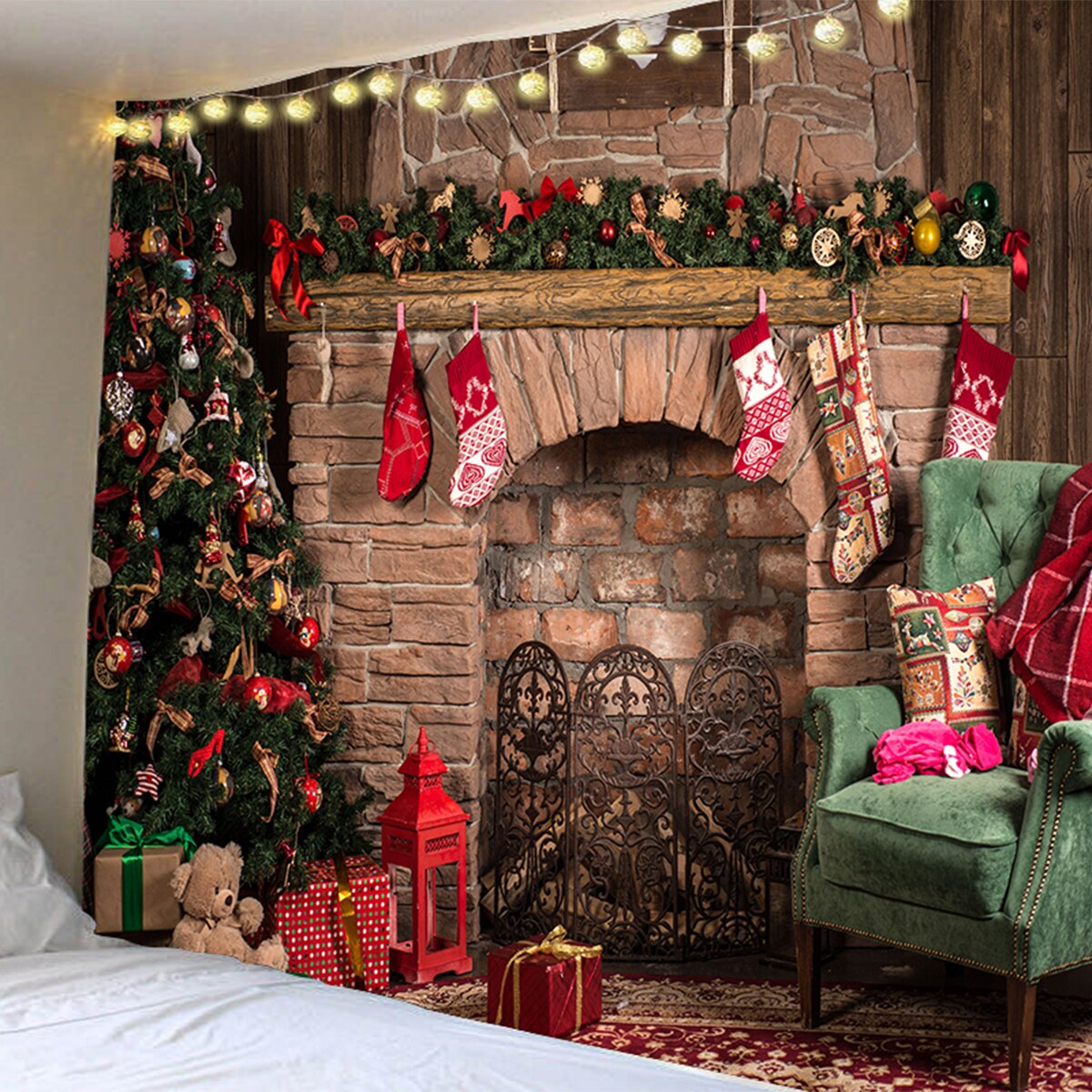 Wall Hanging Tapestry Merry Christmas Reindeer Fireplace Landscape Tapestry for Bedroom Wall Tapestries Mandala Wall Art Decor: 9