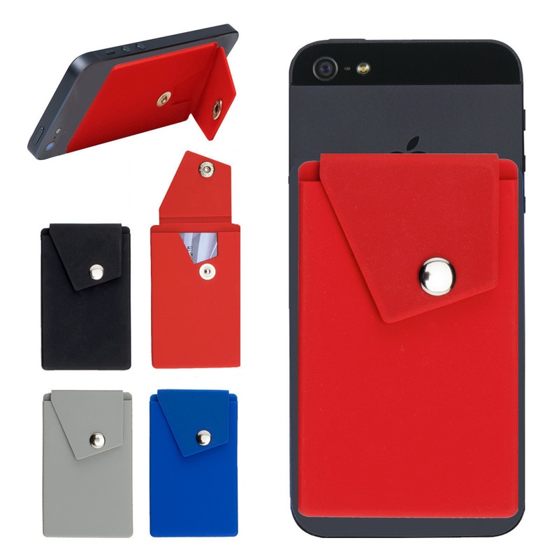 1PC portefeuille de téléphone en Silicone adhésif avec poche à pression téléphone intelligent dos bâton-sur porte-carte de crédit avec support pour téléphone intelligent