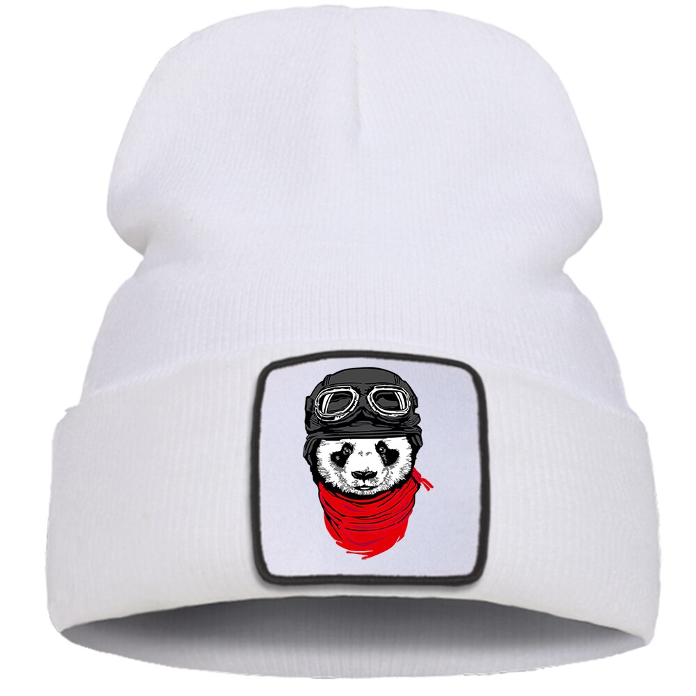 Dejlige dyre hue hue udendørs harajuku panda print strikket kasket unisex åndbar kasket kasketter varm bomuld afslappet skullies hat: Hvid 6