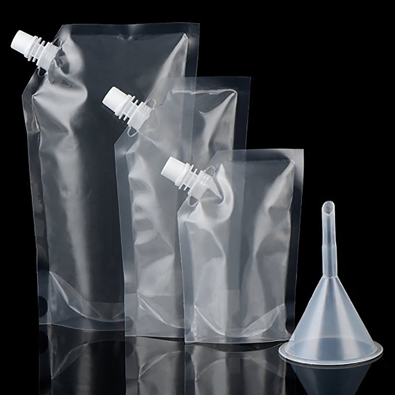 Plastik tud pose saft stand-up vin mælk kaffe flydende drik kolbe madvarer opbevaringsposer med tragt