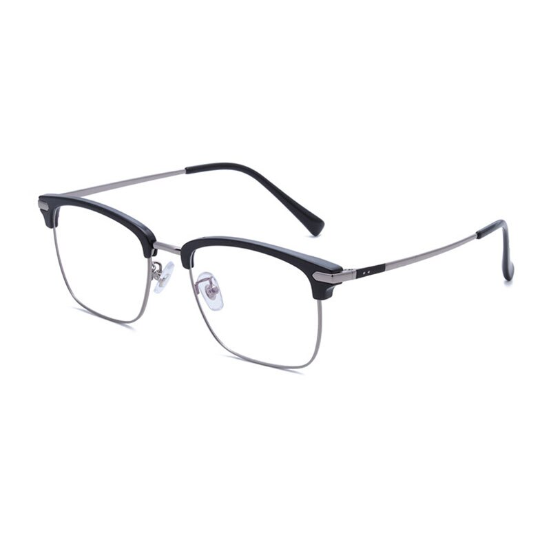 Gafas con montura de titanio puro para hombre, lentes con borde completo, bisagras de primavera, gafas de visión corta, gafas rectangulares: Black Gray