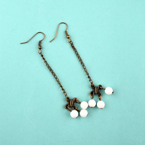 8 sezonów moda Handmade kobiety spadek kolczyki Antique Bronze Metal Link Chain Tassel Trendy chińskie etniczne kolczyki urok, 1 para: White