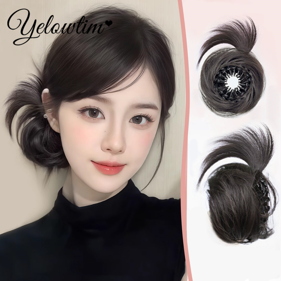 Coque pedaço de cabelo em linha reta chignon extensão mini faixa de borracha cabelo bun scrunchies sintético donut peruca acessório updo bun cabelo