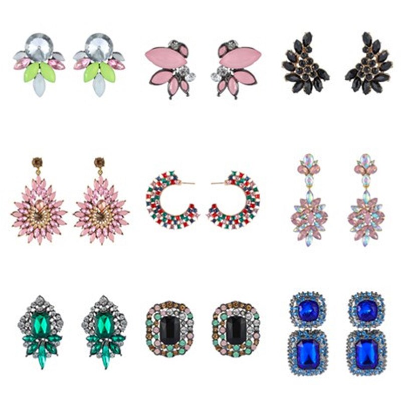 Docona 12 Stijl Kleurrijke Strass Bloem Oorbellen Voor Vrouwen Meisje Bloemen Earring Verklaring Sieraden Brincos Accessoires