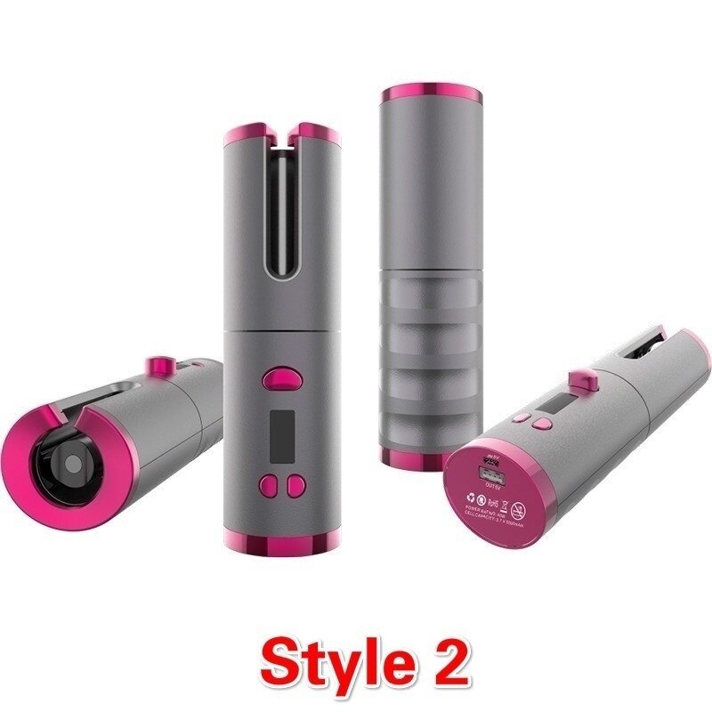 Cordless Auto Waves Curling Iron Electric USB Rechargeable Portable Hair Curler LCD Display Rotating Styler Machine